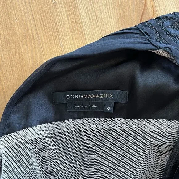 BCBG MaxAzria Dress Size 0 Silk Black Long Cap Sleeve Formal Black Tie Classic - Picture 14 of 16
